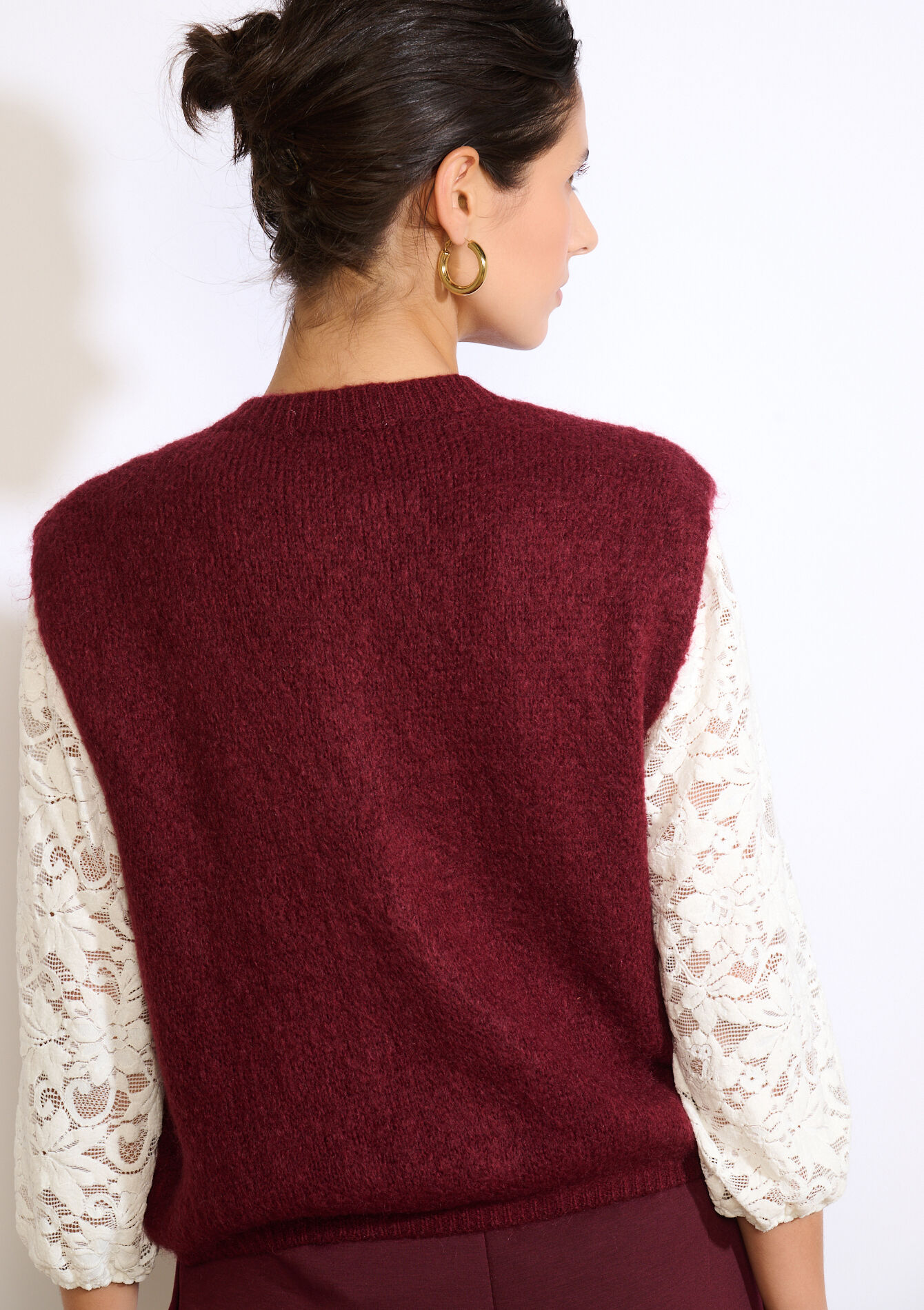 Mouwloze cardigan met structuur, Mouwloze cardigan met structuur - AUBERGINE - 04101397_1537