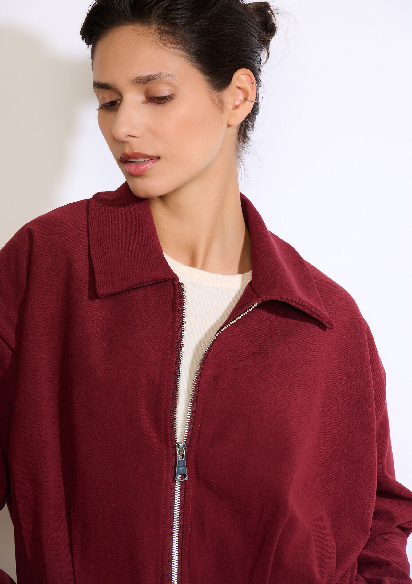 Cropped corduroy jacket, Cropped corduroy jacket - BORDEAUX WINE - 09101146_5514