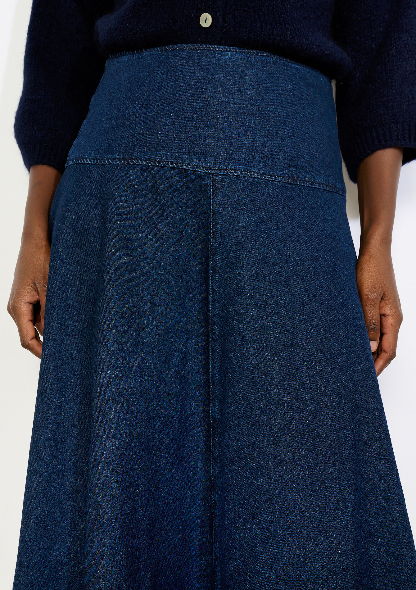 Jupe midi évasée denim - DARK BLUE - 07101482_0501