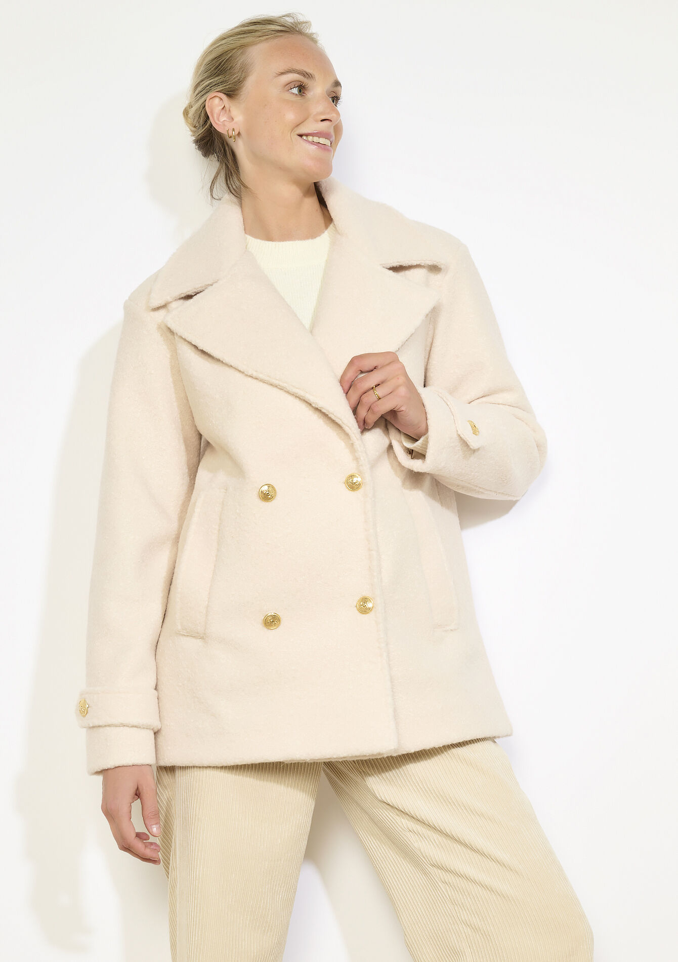 Textured short peacoat, Textured short peacoat - VANILLA WHITE - 23000798_1013