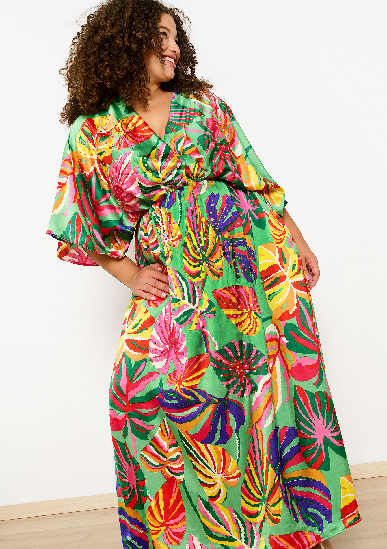 Robe en satin à imprimé tropical - GREEN APPLE - 08602316