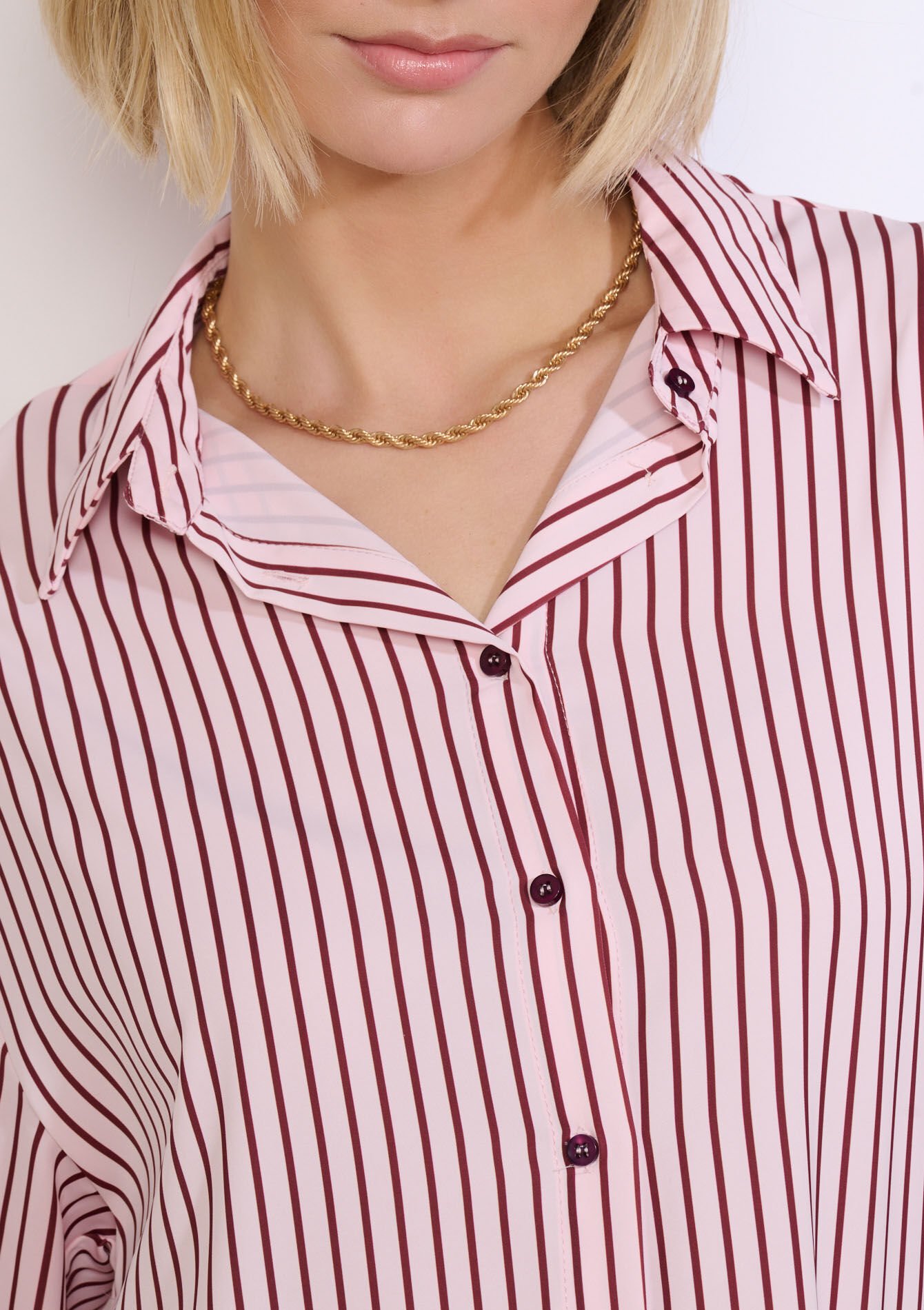 Oversized gestreepte hemdjurk, Oversized gestreepte hemdjurk - LIGHT PINK - 08104455_1303