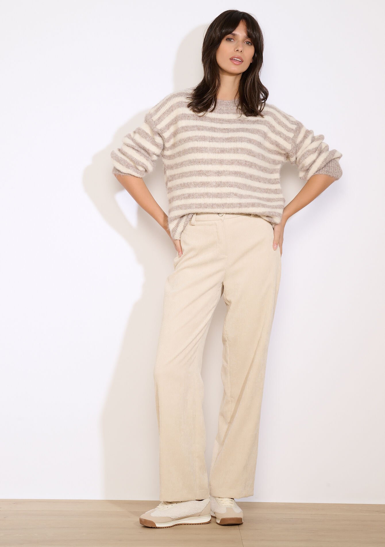 Oversized gestreepte trui - TAUPE - 04007092_1021