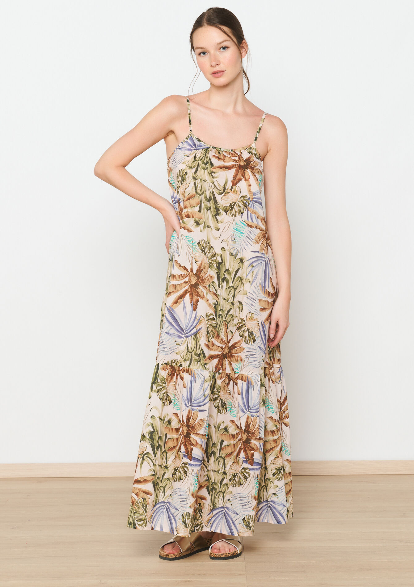 Maxi dress with tropical print, Maxi dress with tropical print - OFFWHITE - 08103782