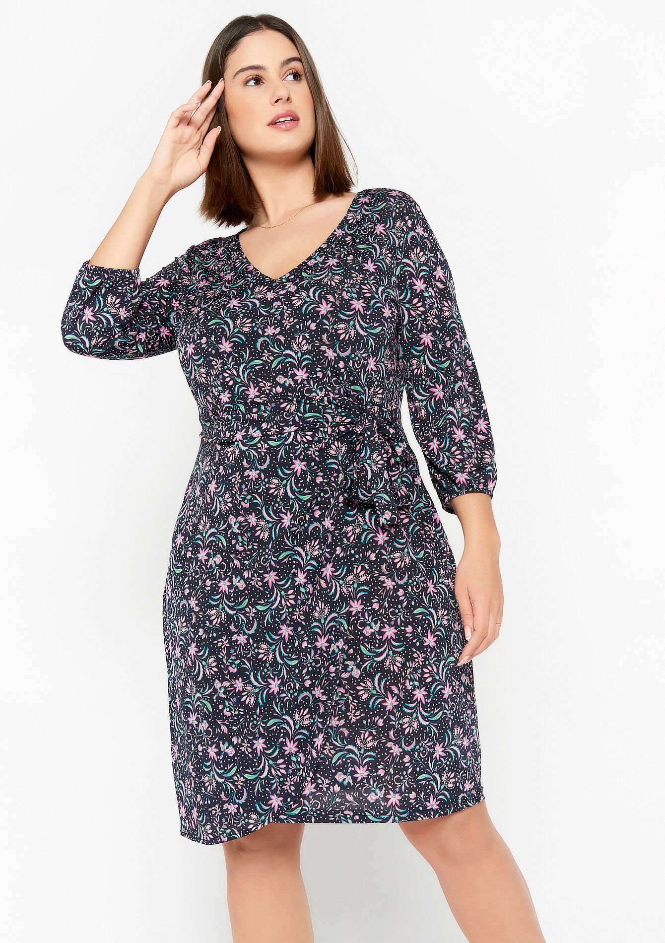 Wikkeljurk met bloemenprint, Wikkeljurk met bloemenprint - BLACK - 08103172_1119