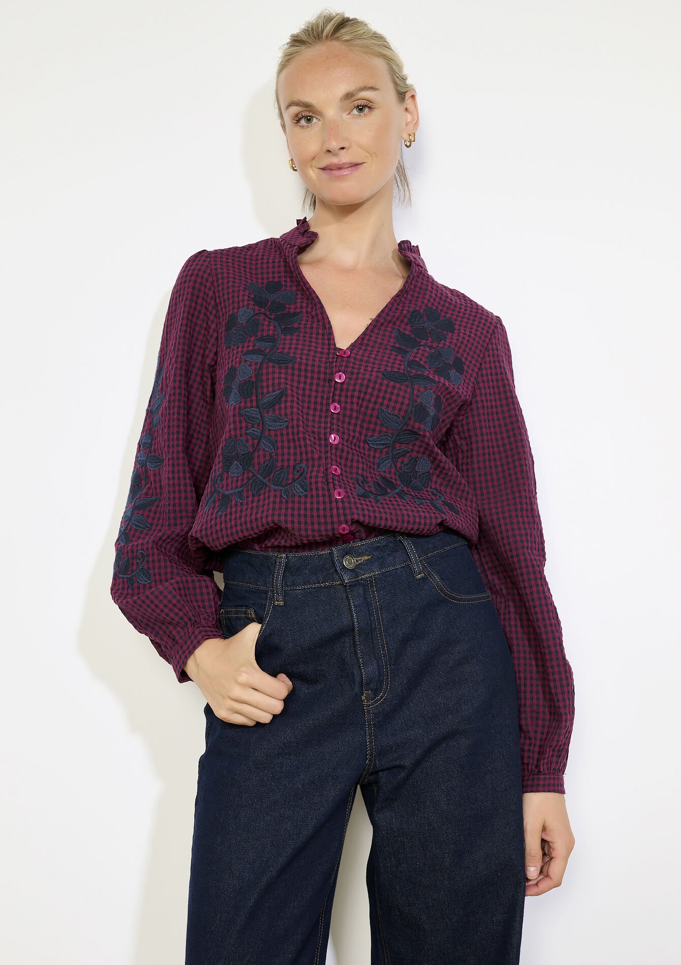 Losvallende geborduurde blouse, Losvallende geborduurde blouse - BORDEAUX WINE - 05702910_5514