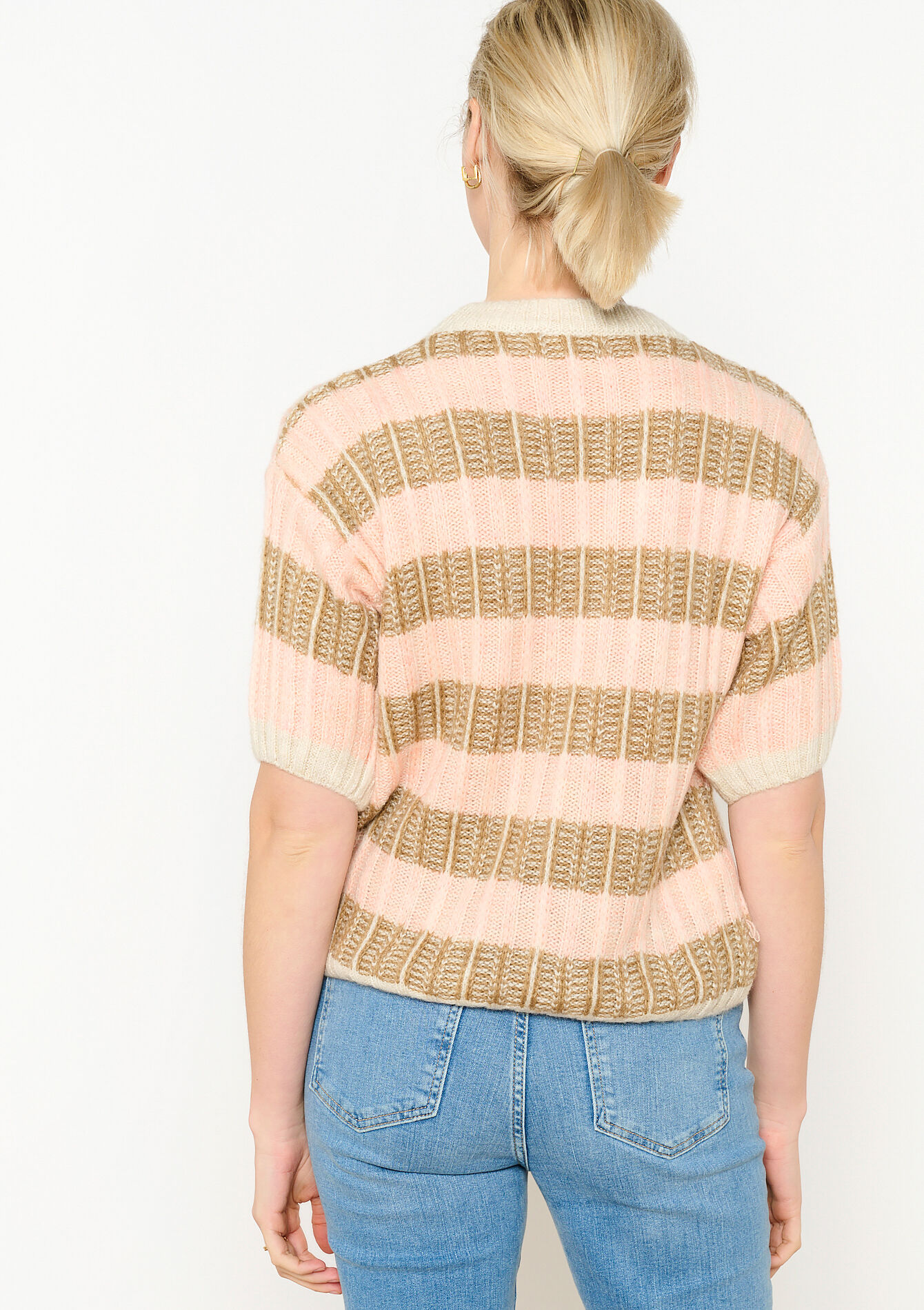 Geribbelde trui met korte mouwen, Geribbelde trui met korte mouwen - CORAL PINK - 04006465_1968