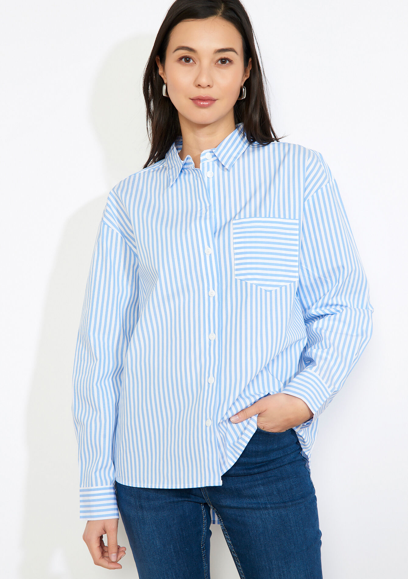 Oversized gestreept hemd - BLUE PASTEL - 05702931_3003