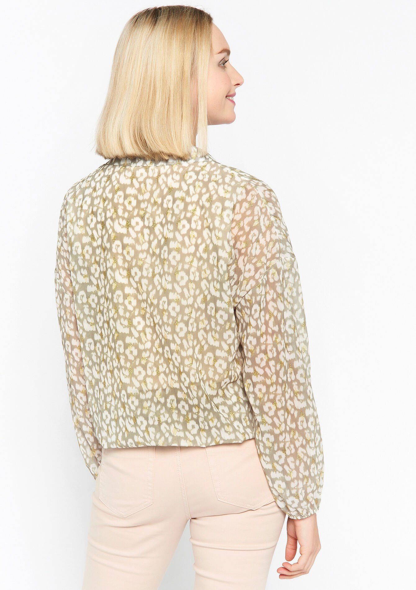 Blouse with leopard print, Blouse with leopard print - KHAKI MINT - 05702130_2542