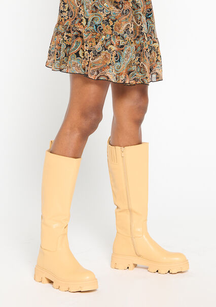 High boots with zipper - CAMEL ALMOND - 13100129_3807
