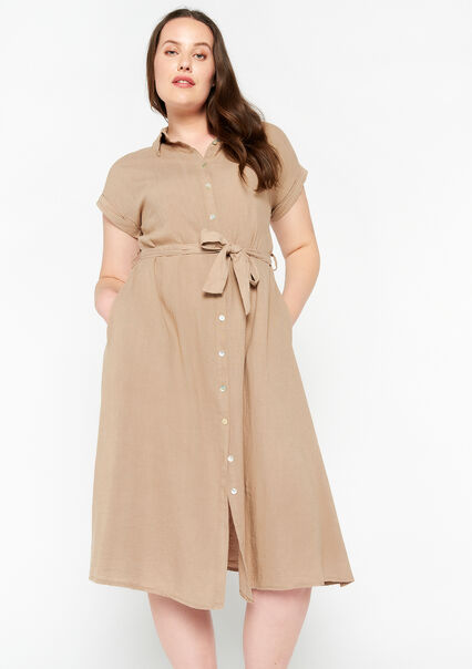 Linen shirt dress - TAUPE - 08601990_1021