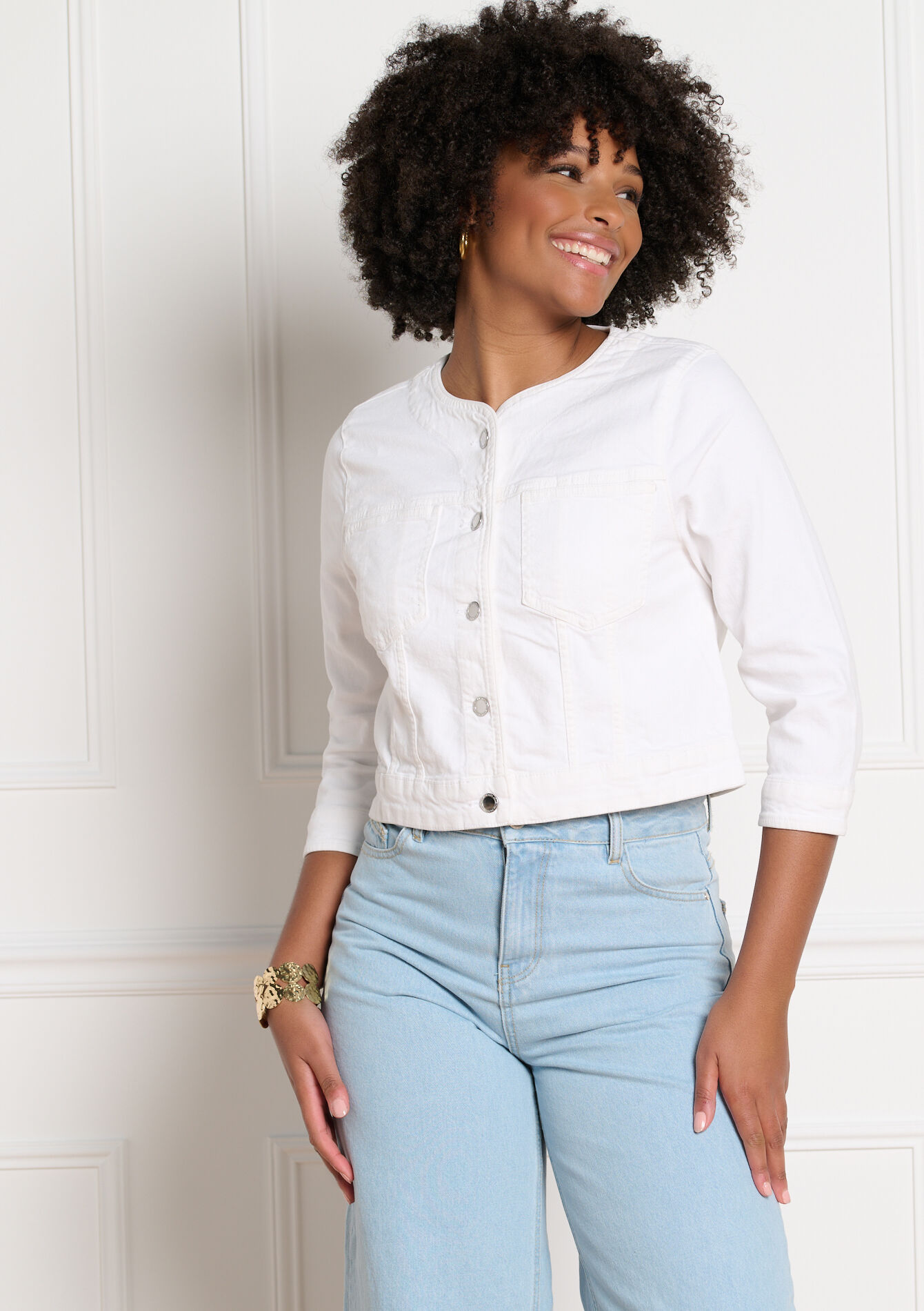 Cropped buttoned jacket - OPTICAL WHITE - 09101121_1019