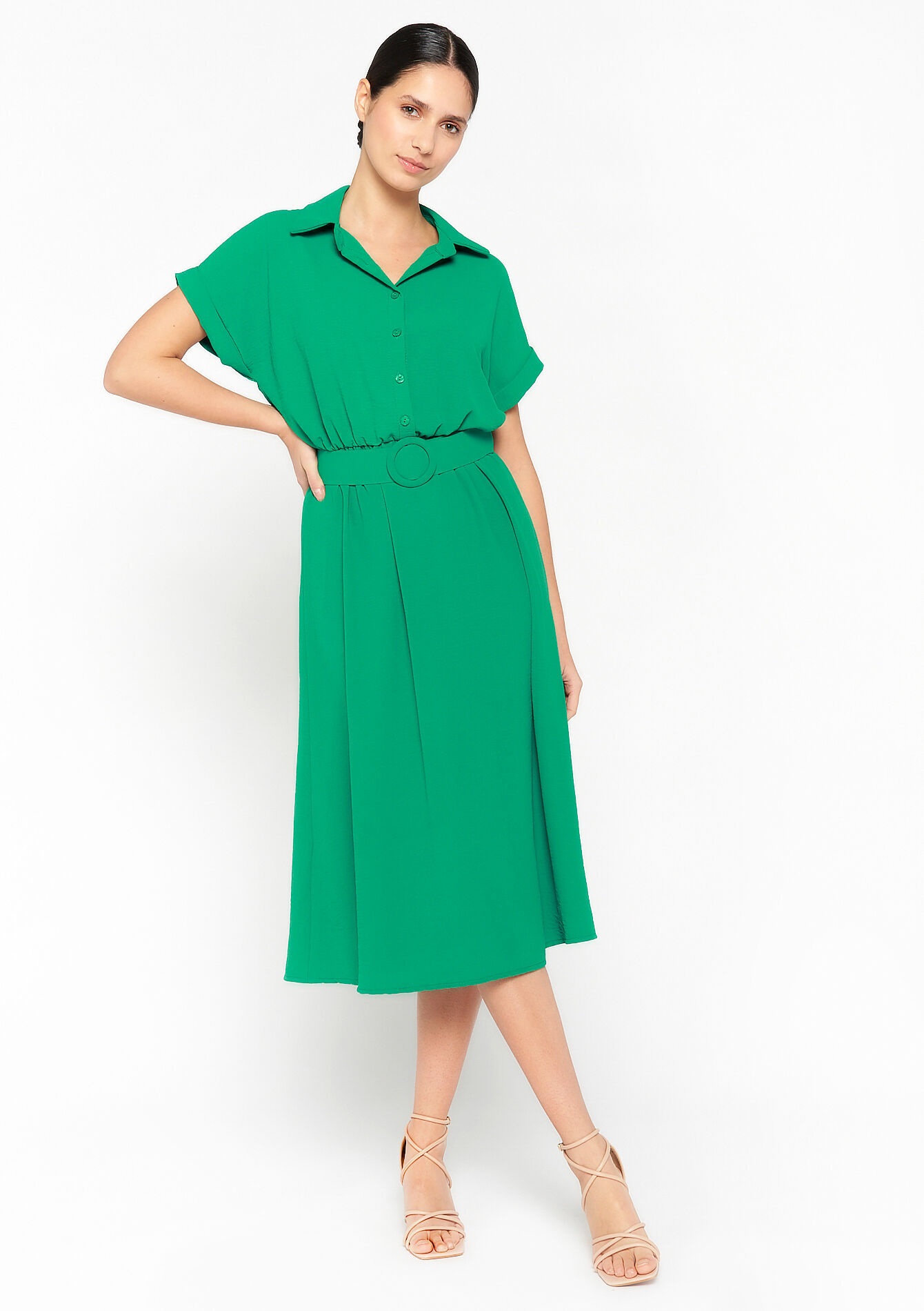 Robe mi-longue à col polo, Robe mi-longue à col polo - GREEN APPLE - 1072776
