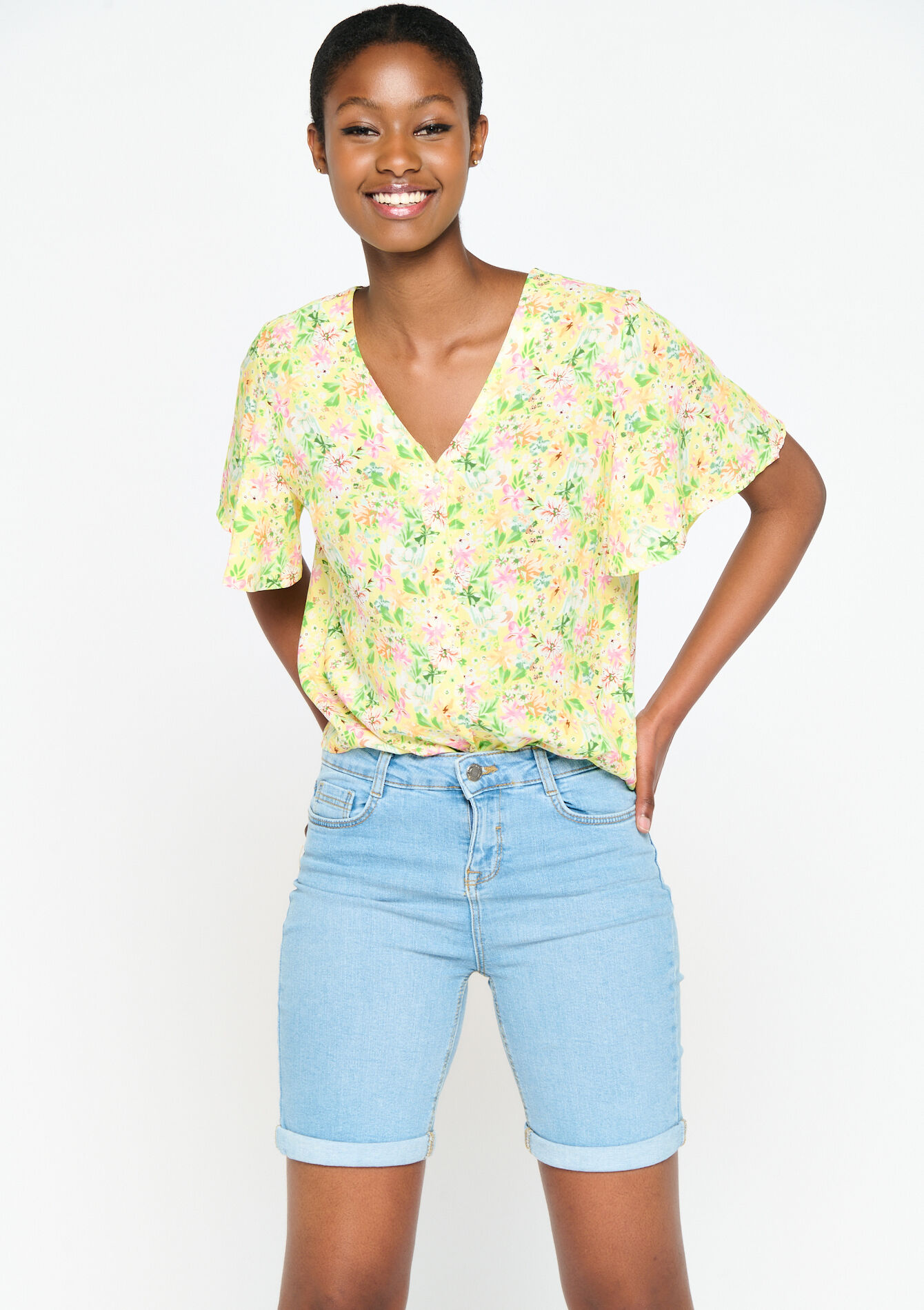 Long denim shorts - BLUE BLEACHED - 22000339_0502