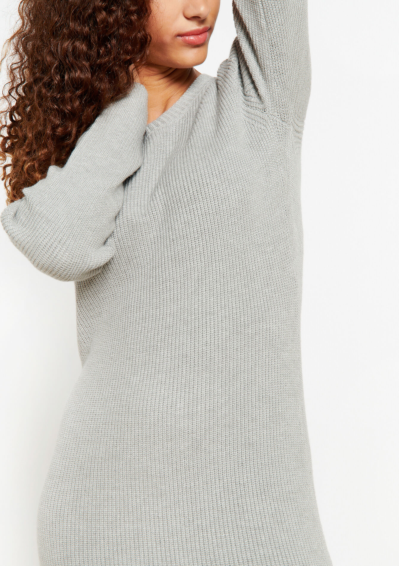 Gebreide bodycon jurk, Gebreide bodycon jurk - LIGHT GREY MEL - 15100245_1061