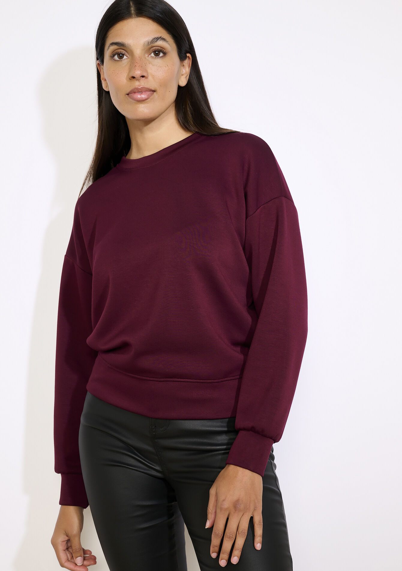 Zachte trui met lange mouwen, Zachte trui met lange mouwen - AUBERGINE - 15100403_1537