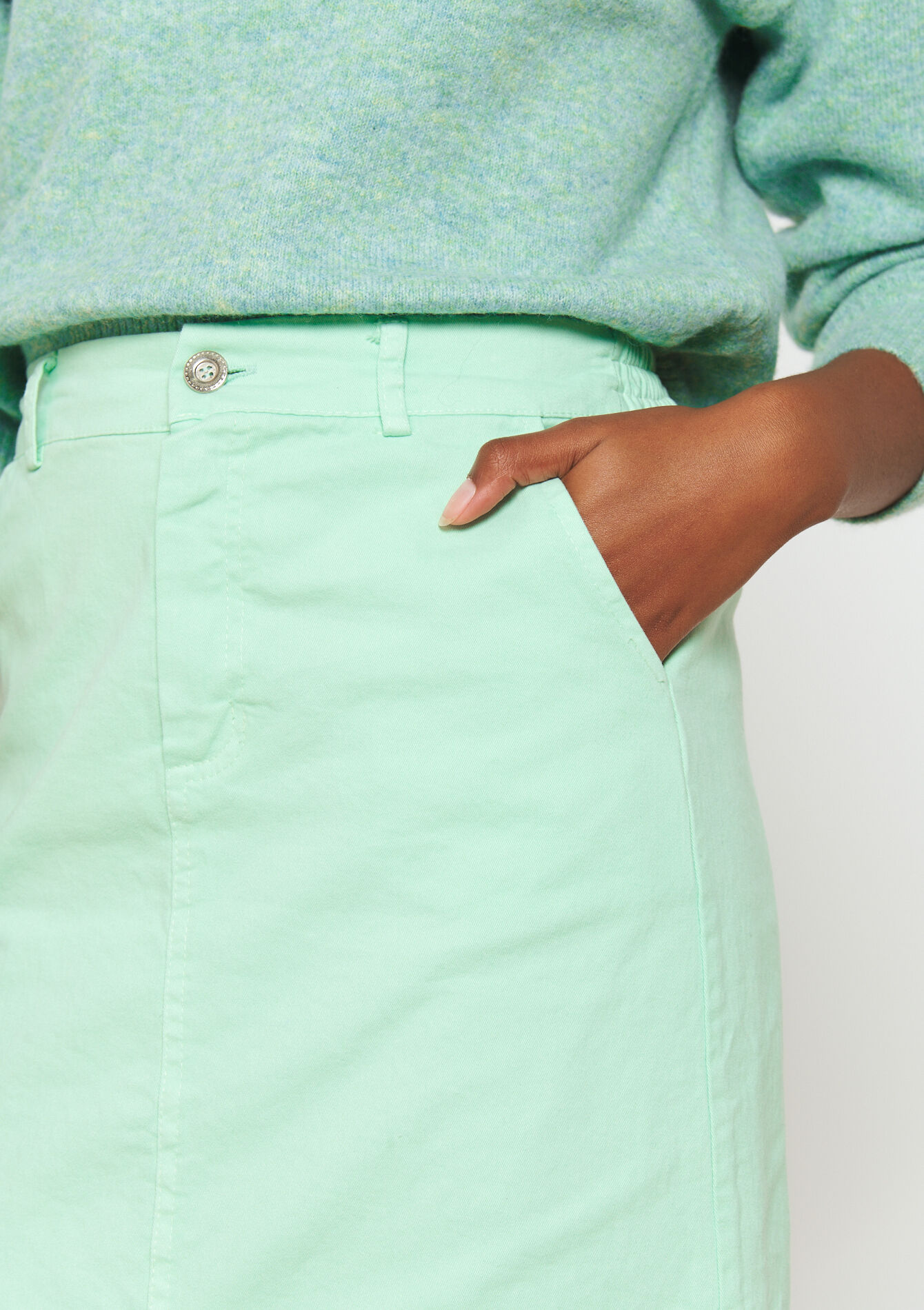 Cotton maxi skirt with slit, Cotton maxi skirt with slit - MINT GREEN - 07101237_1723