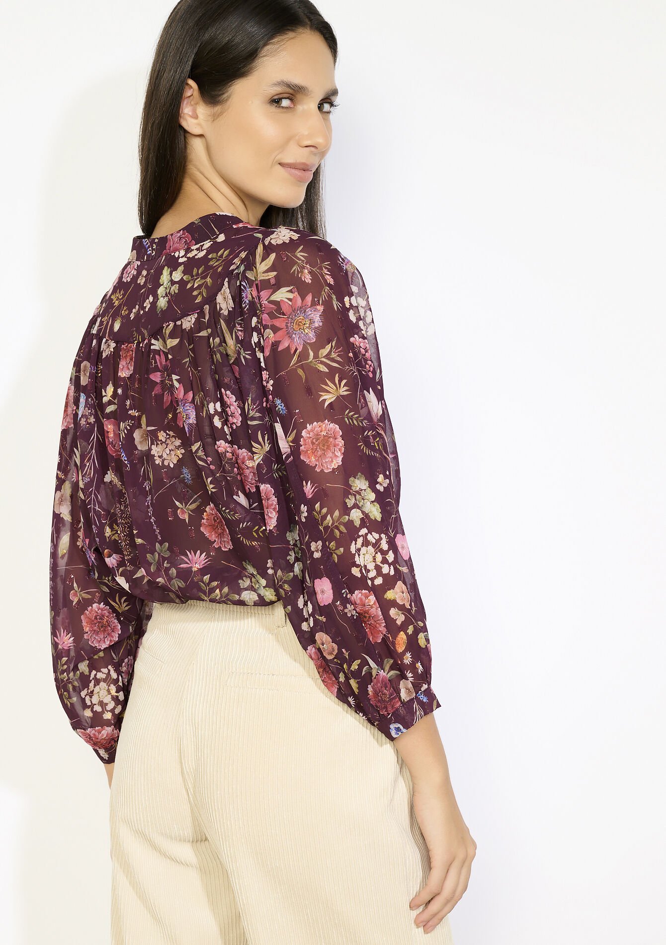 Blouse à fleurs vaporeuse, Blouse à fleurs vaporeuse - BORDEAUX WINE - 05702942_5514