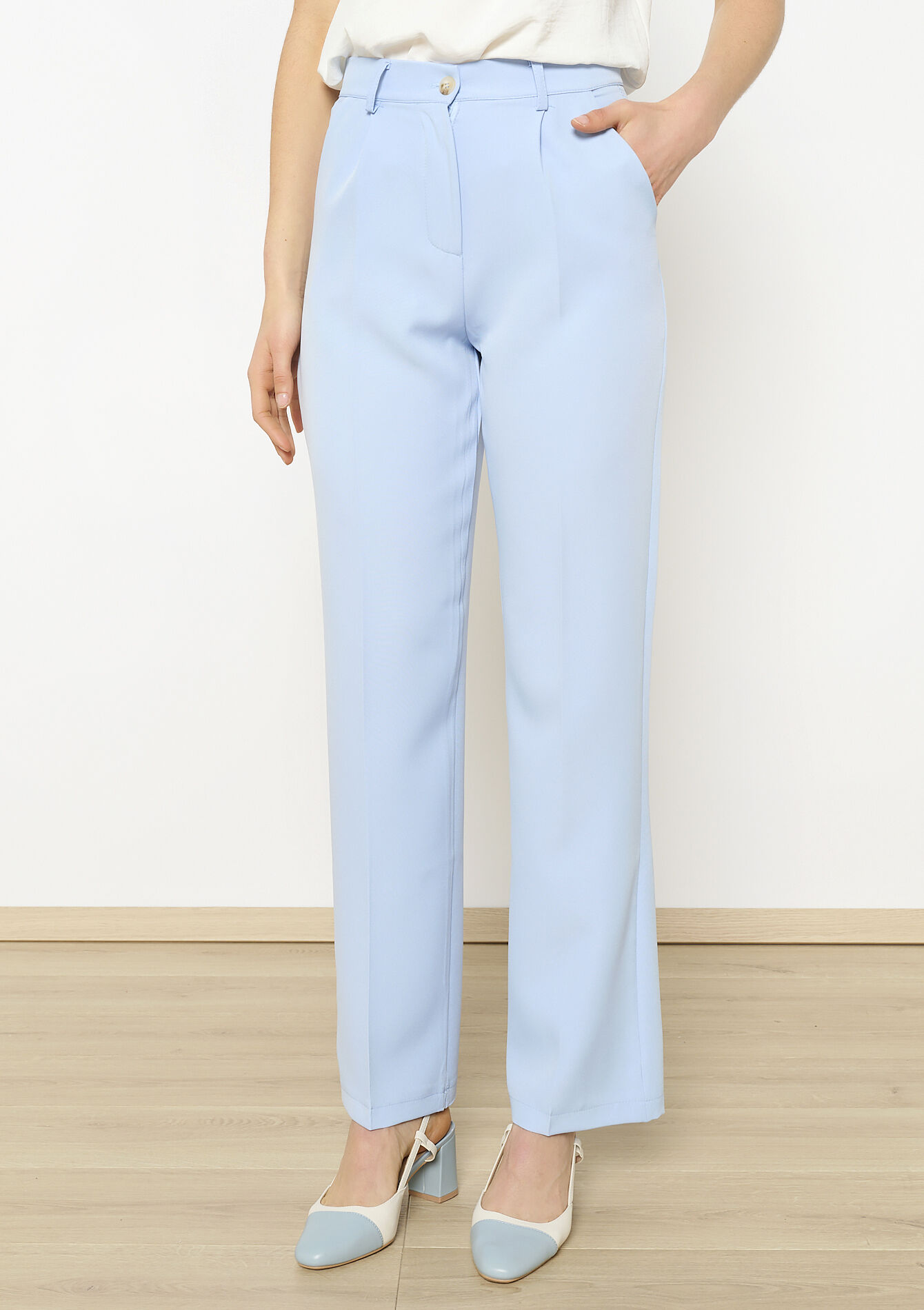 Klassieke rechte broek, Klassieke rechte broek - BLUE PASTEL - 06100709_3003