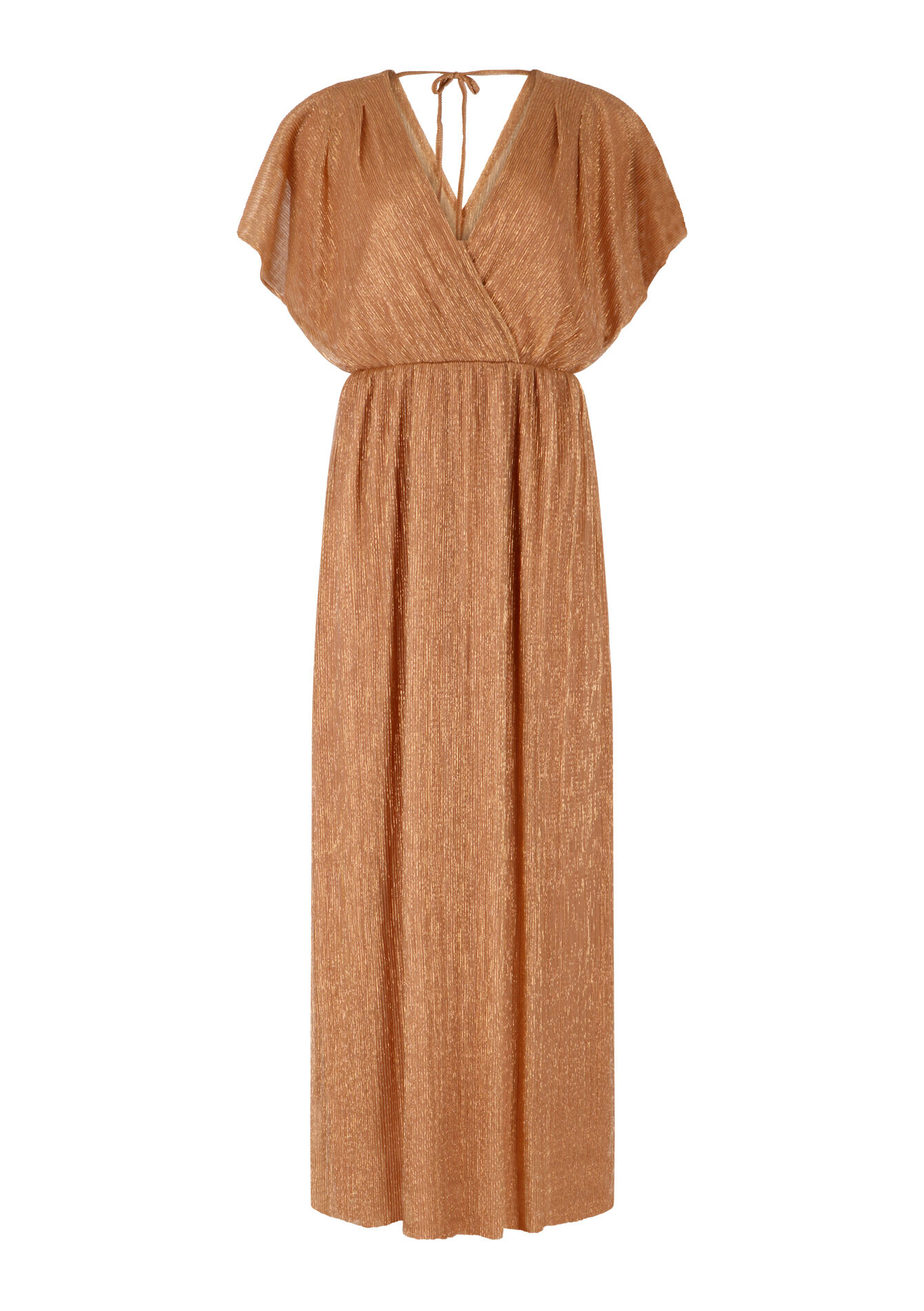 Maxi dress with pleating - CHAMPAGNE SAND - 08601946_4007