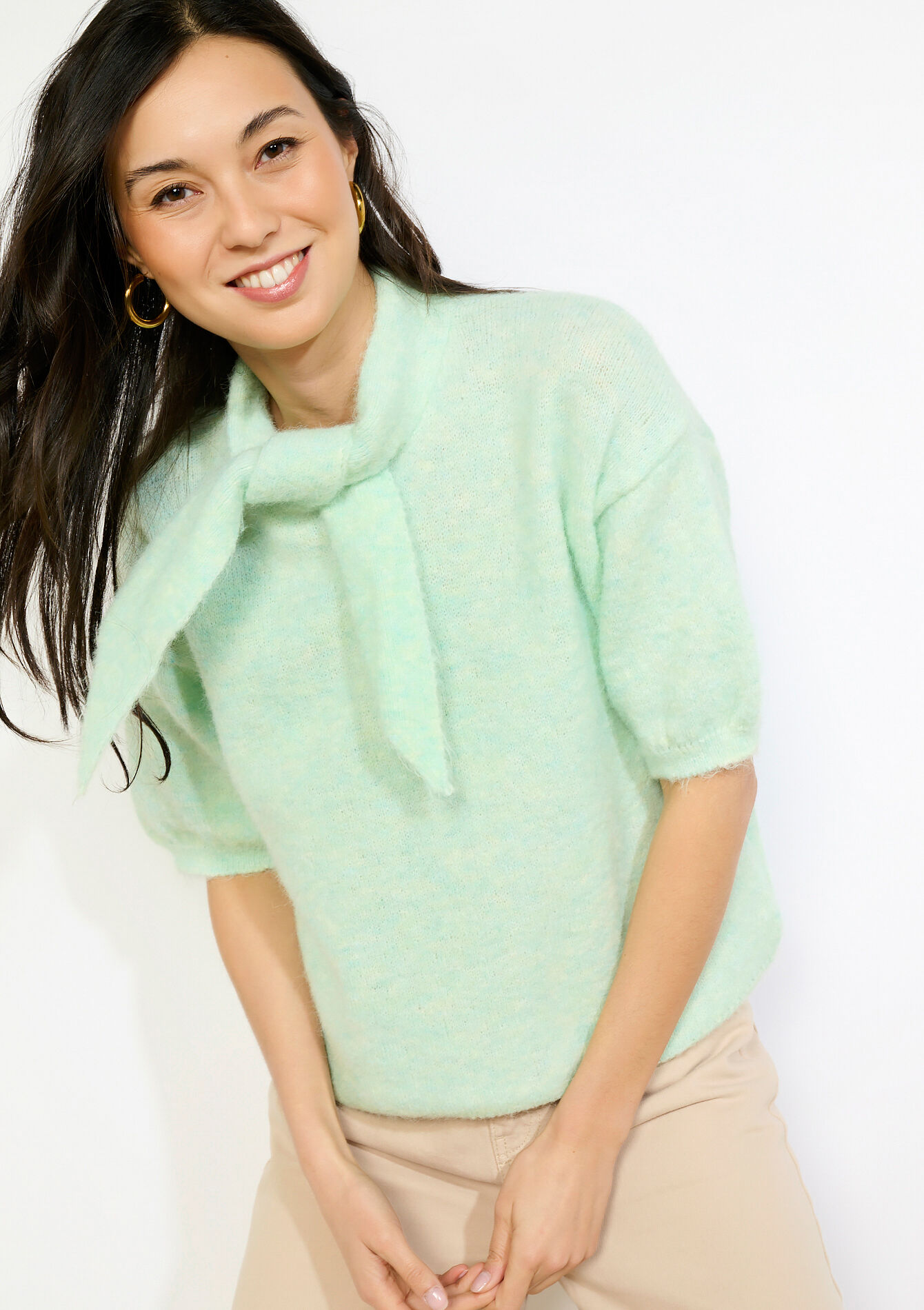 Pull noeud en maille duveteuse, Pull noeud en maille duveteuse, , back