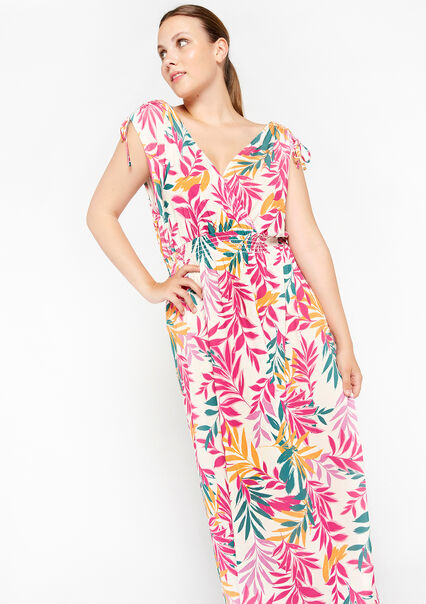 Dress with tropical leaves - FUCHSIA - 08602080_5626