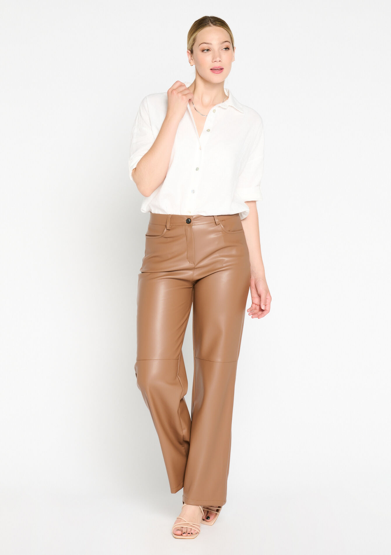 Broek in nepleder - CAMEL GINGER - 06100524_3831