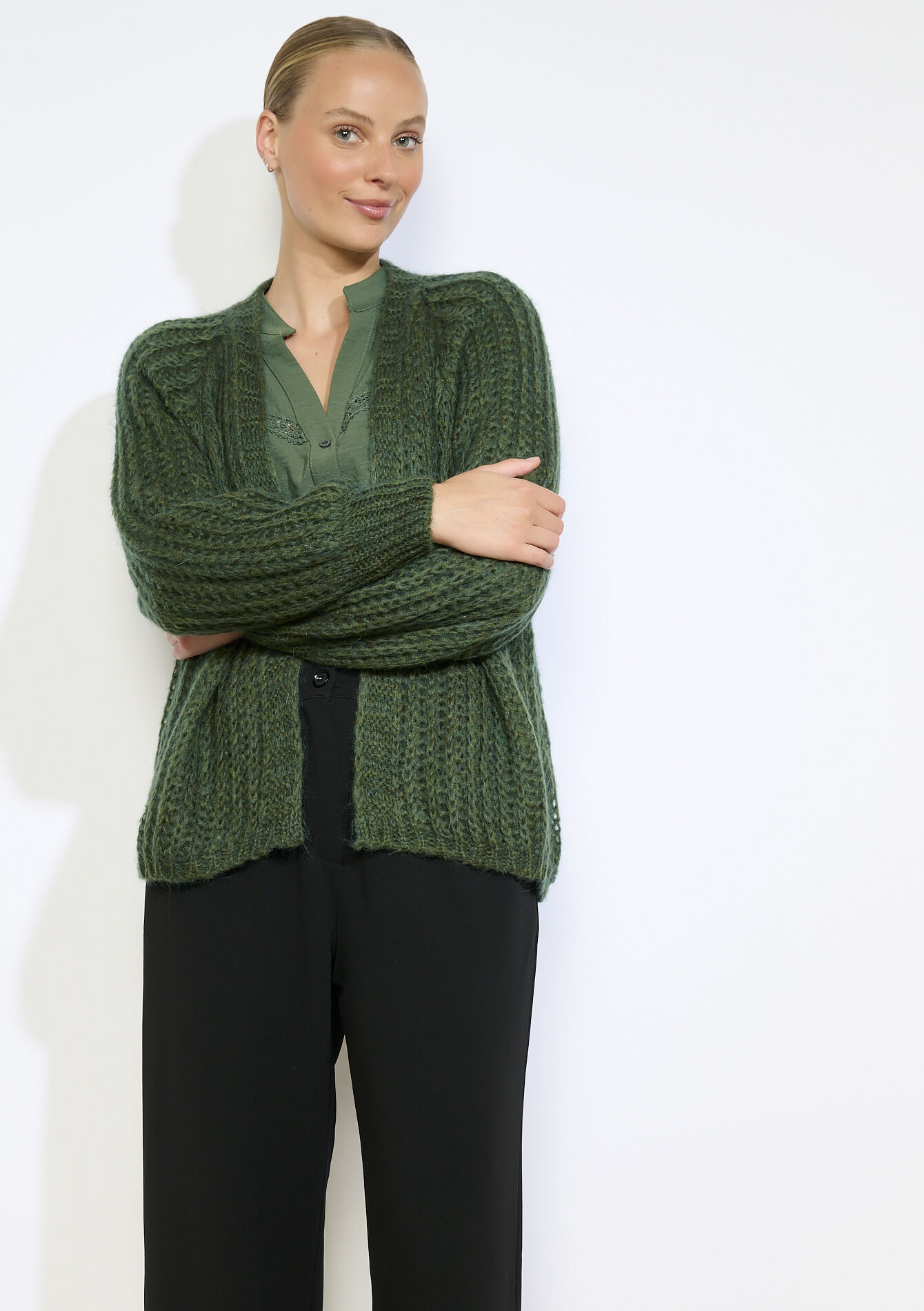 GG-vest van zwaar tricot - KHAKI FADED - 04101344_4326