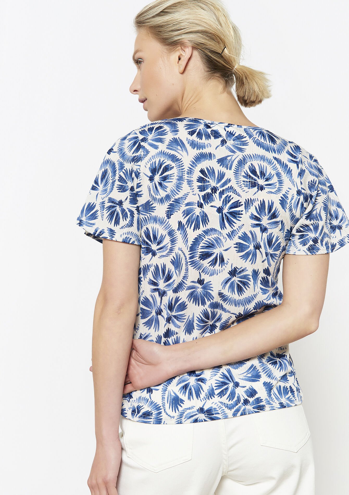 T-shirt met palmbladprint, T-shirt met palmbladprint - BLUE FAIENCE - 02301812_1584