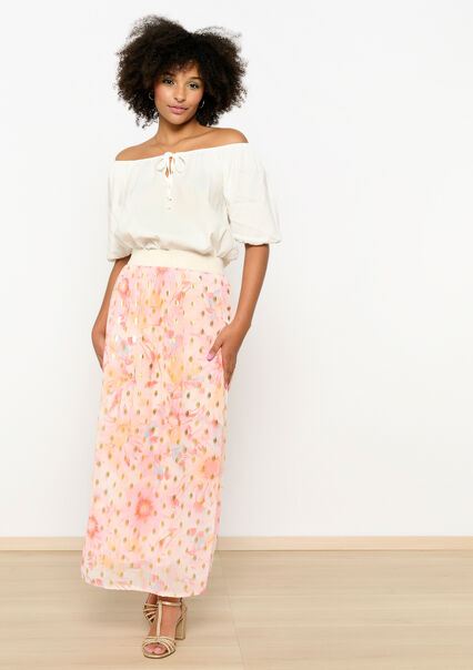 Maxi skirt with voile - NUDE PINK - 07101247_1301