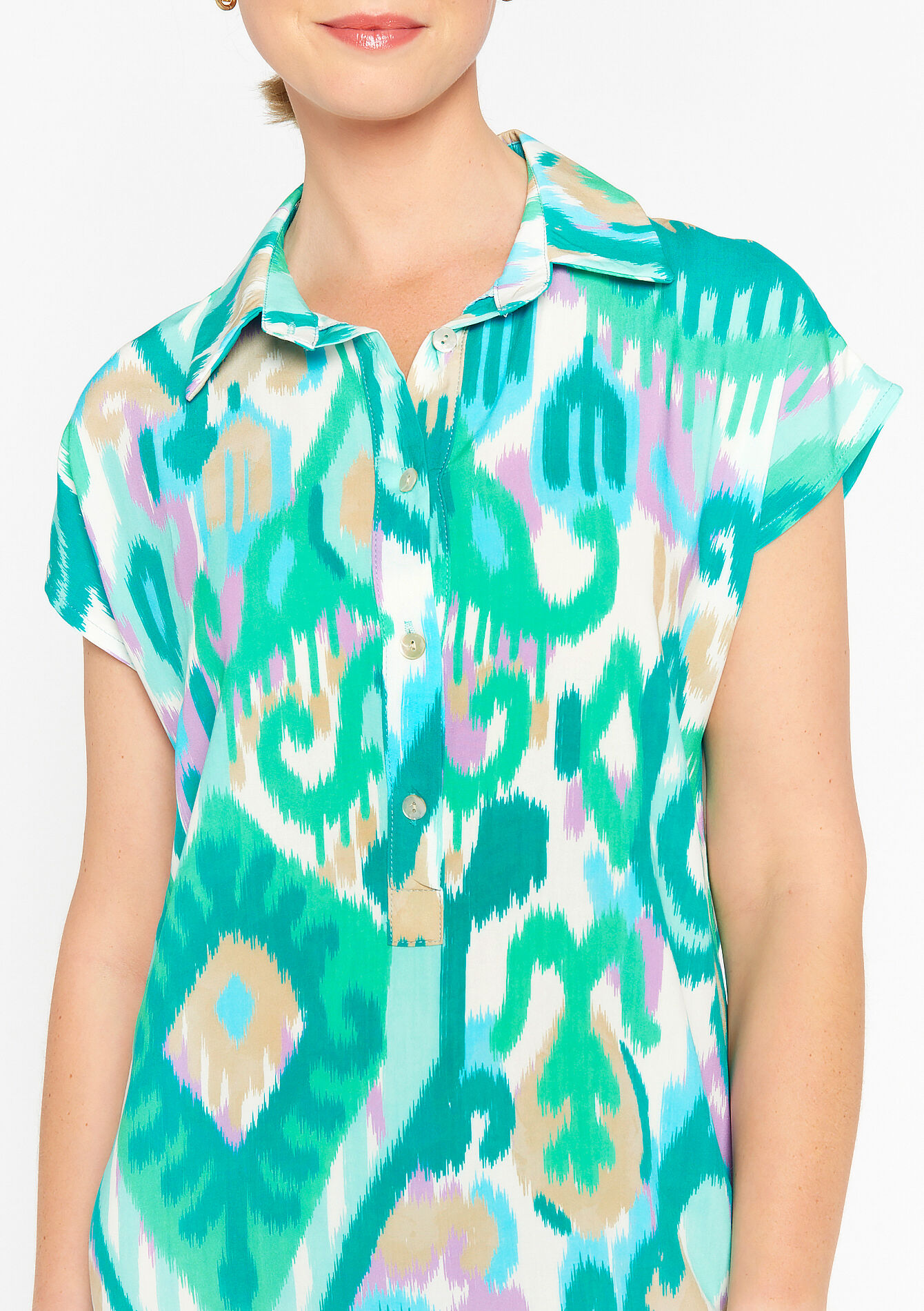 Hemdjurk met ikat print, Hemdjurk met ikat print - GREEN LAGOON - 08602060_5252
