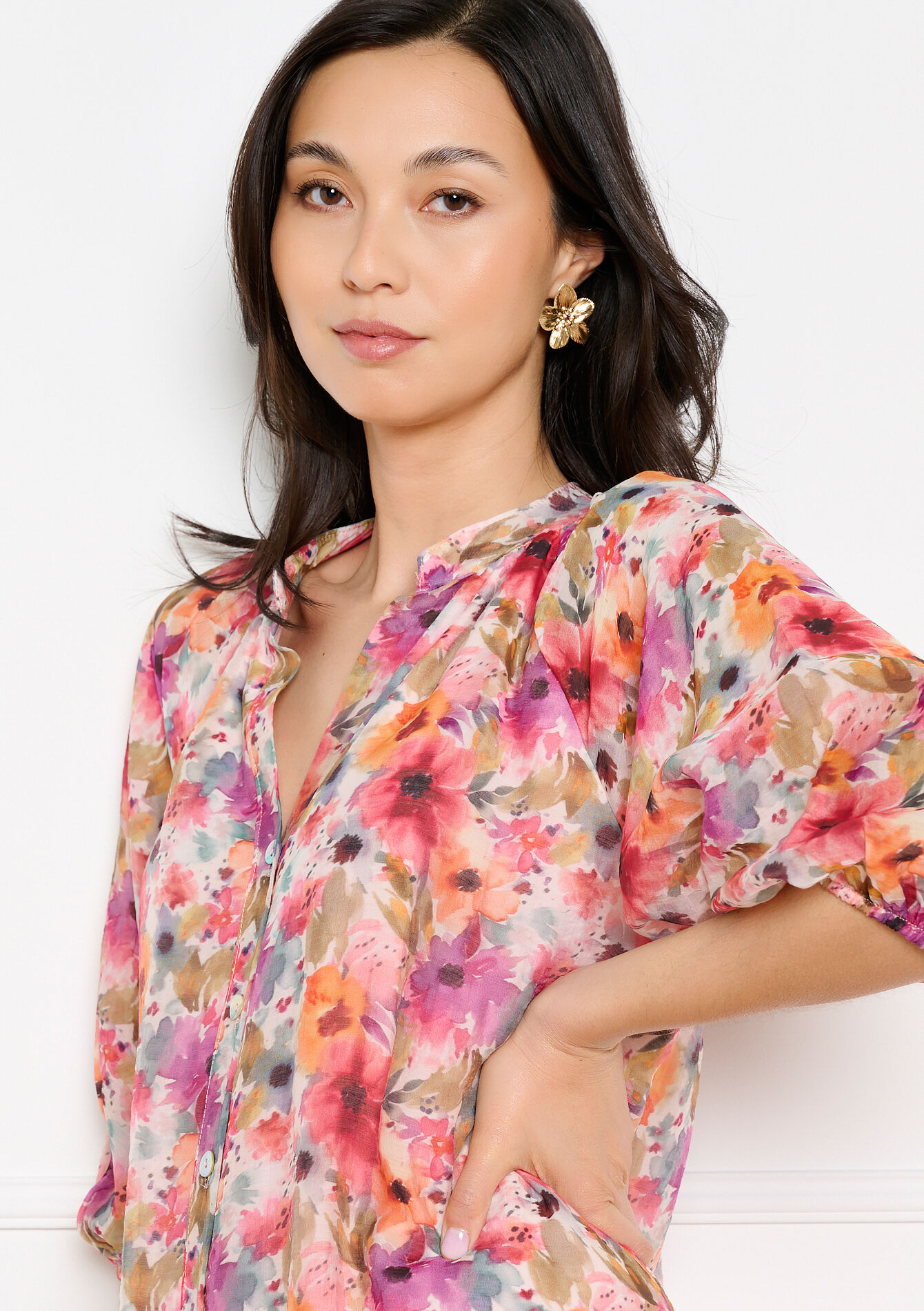 Printed flowy mini dress - ORANGE SPICY - 08104454_5555