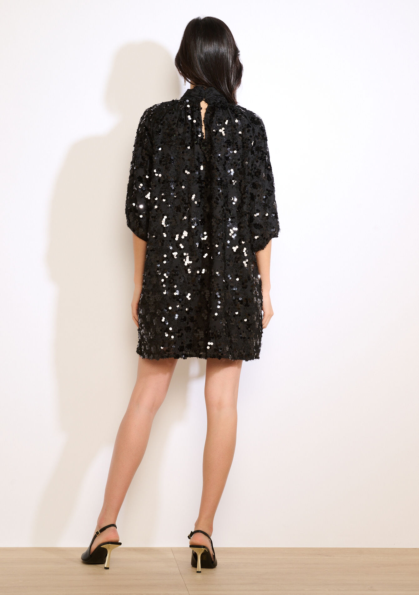 Robe courte à paillettes - BLACK - 08104351_1119