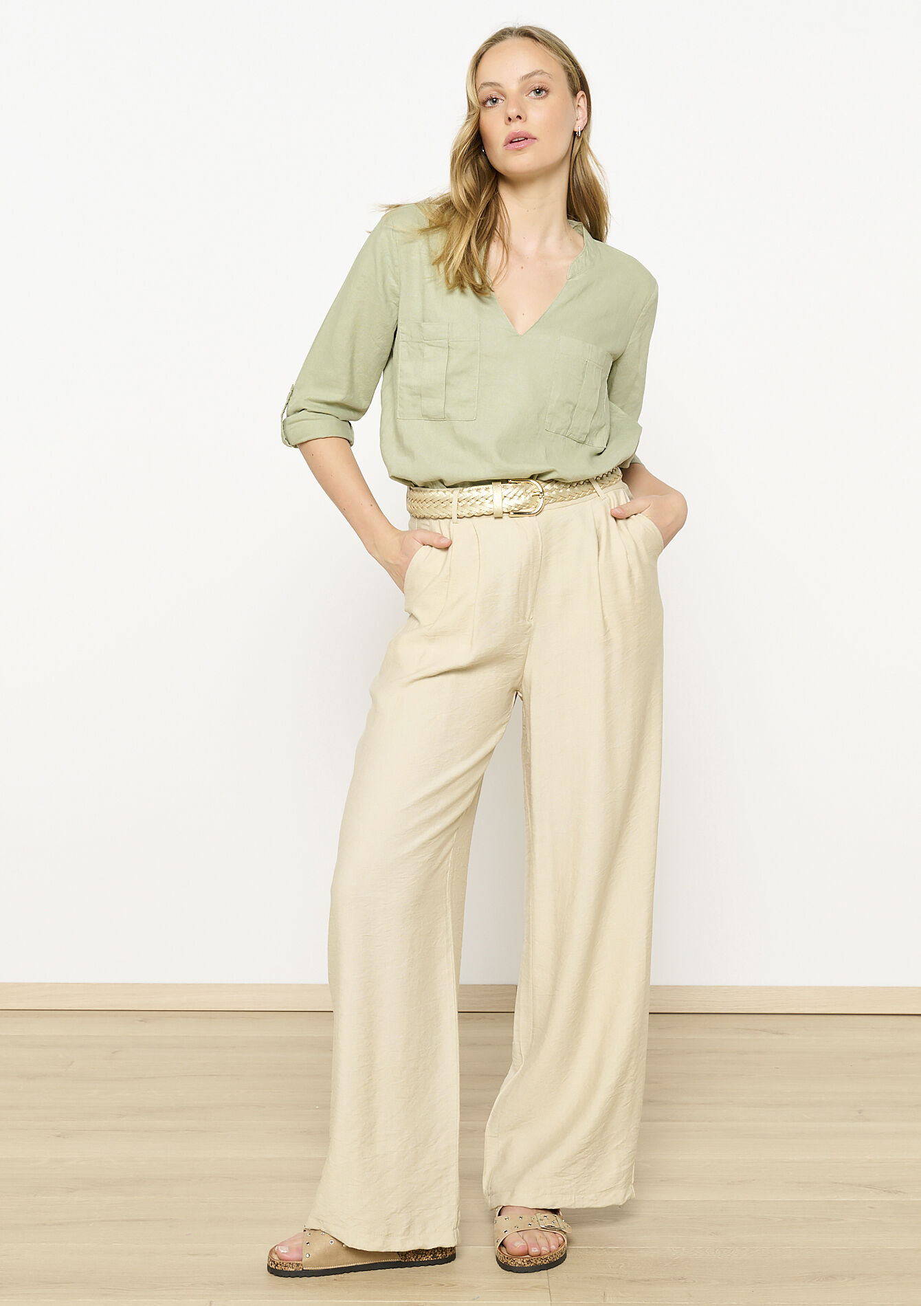 Tuniekblouse met open kraag, Tuniekblouse met open kraag - KHAKI MINT - 05702669_2542
