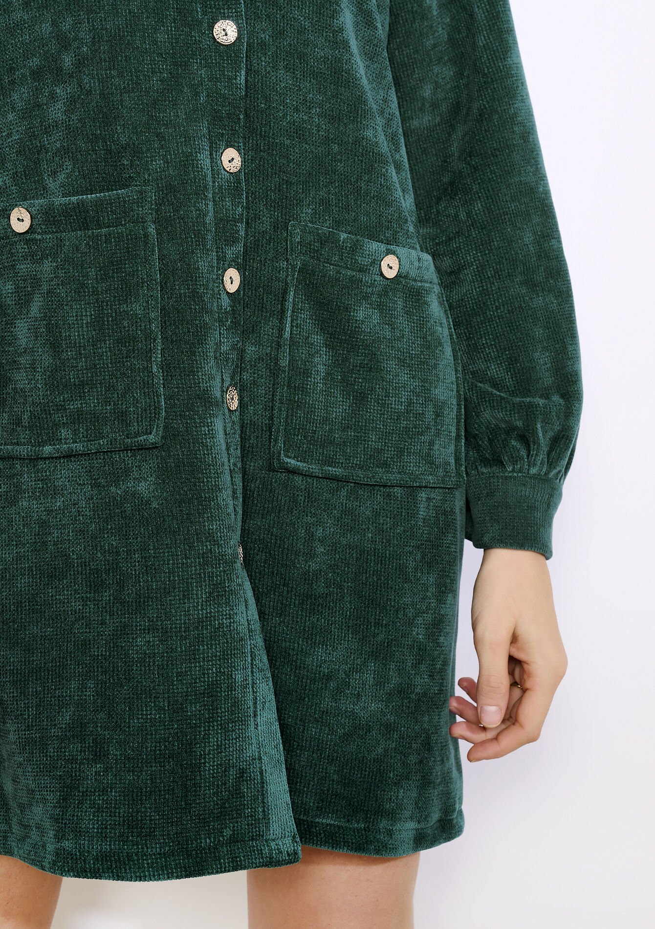 Robe chemise en velours, Robe chemise en velours - BOTTLE GREEN - 08104417_1778