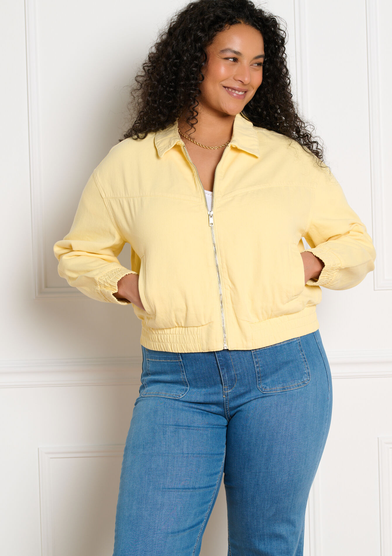 Cropped zip jacket, , back