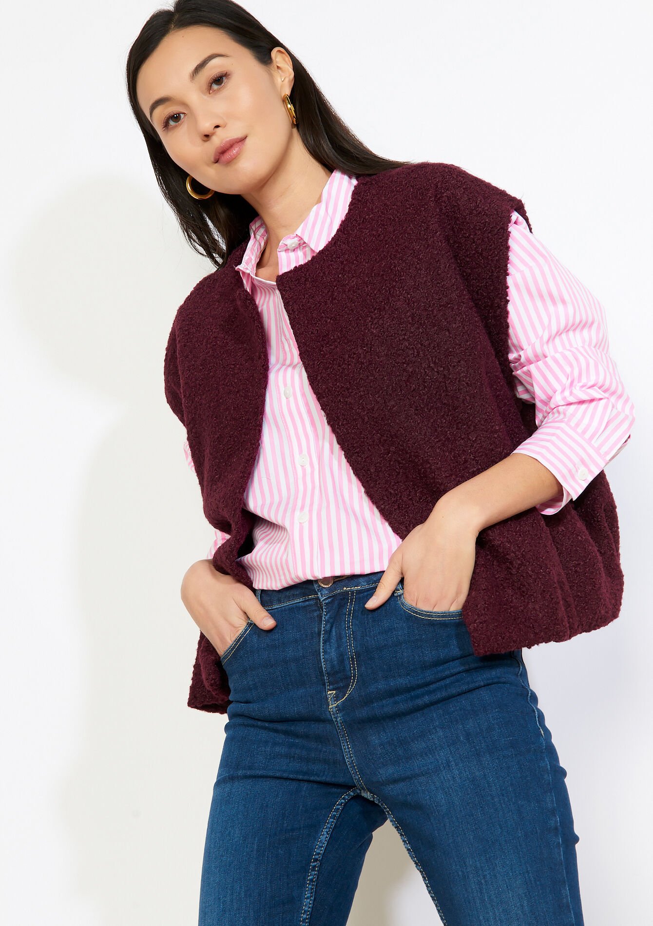 Mouwloos vest met structuur, , back