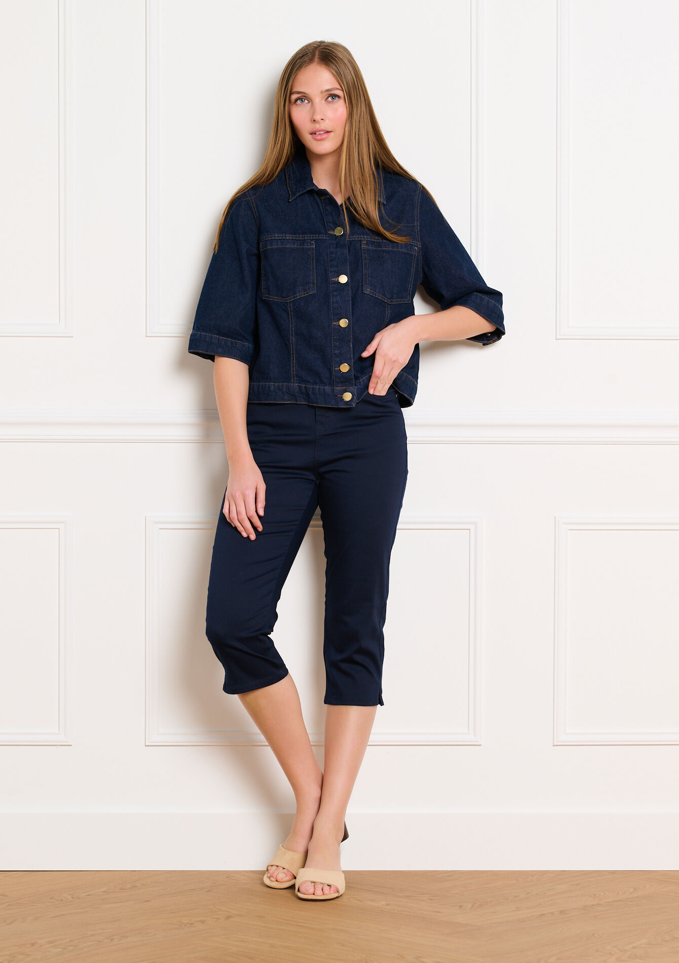 Capri broek met slanke pasvorm - NAVY BASIC - 06004655_2723