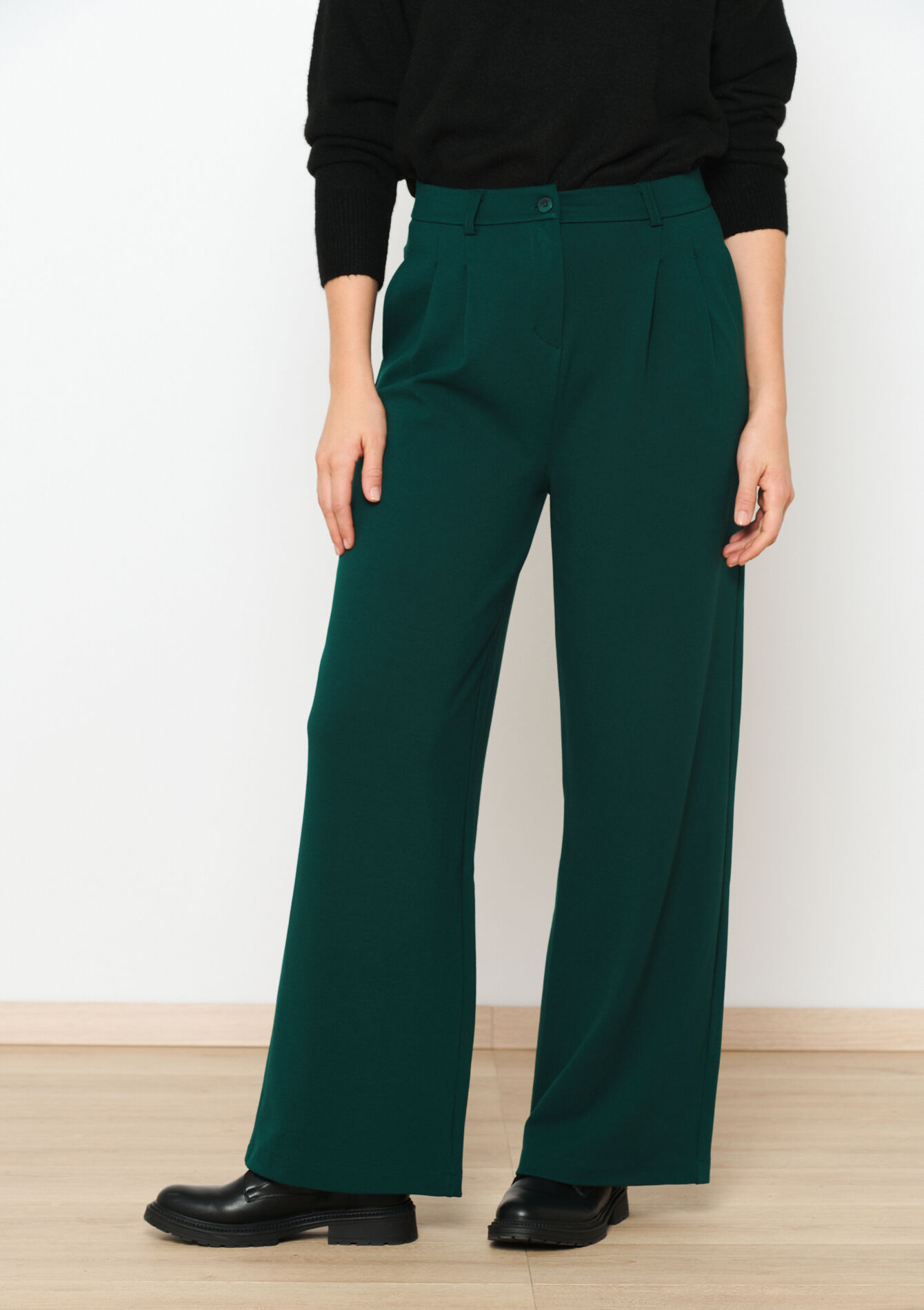 Pantalon palazzo long, Pantalon palazzo long - BOTTLE GREEN - 06100583_1778