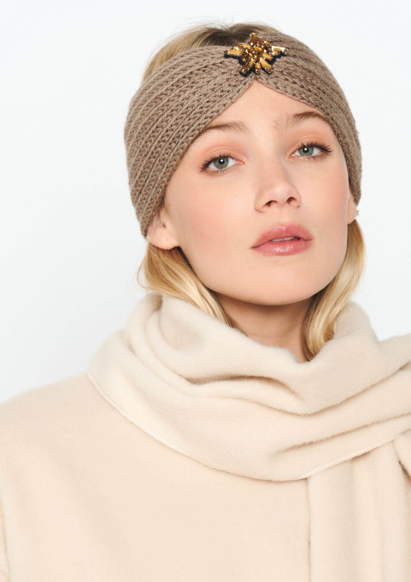 Knitted headband with gem , Knitted headband with gem - TAUPE - 1081677