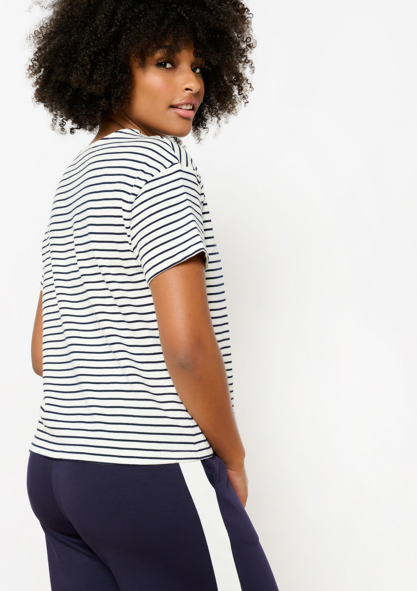 T-shirt à rayures à manches courtes, T-shirt à rayures à manches courtes - OFFWHITE - 02301632_1001