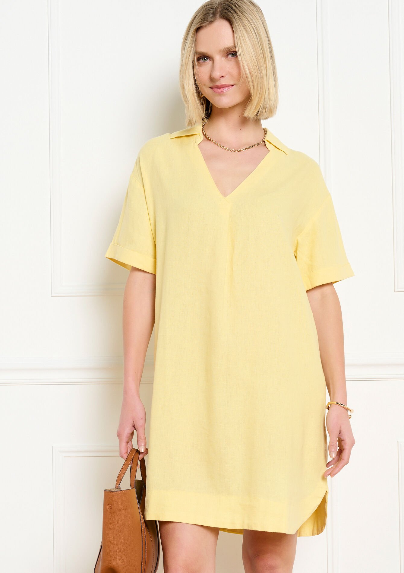 Robe polo en lin - YELLOW PASTEL - 08104333_5004