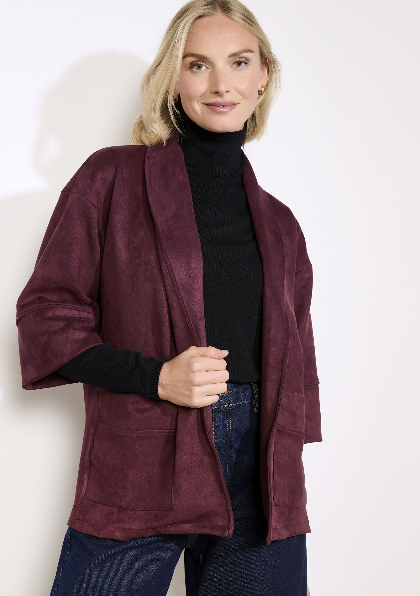 Loose suedine blazer, Loose suedine blazer - BORDEAUX WINE - 09101105_5514