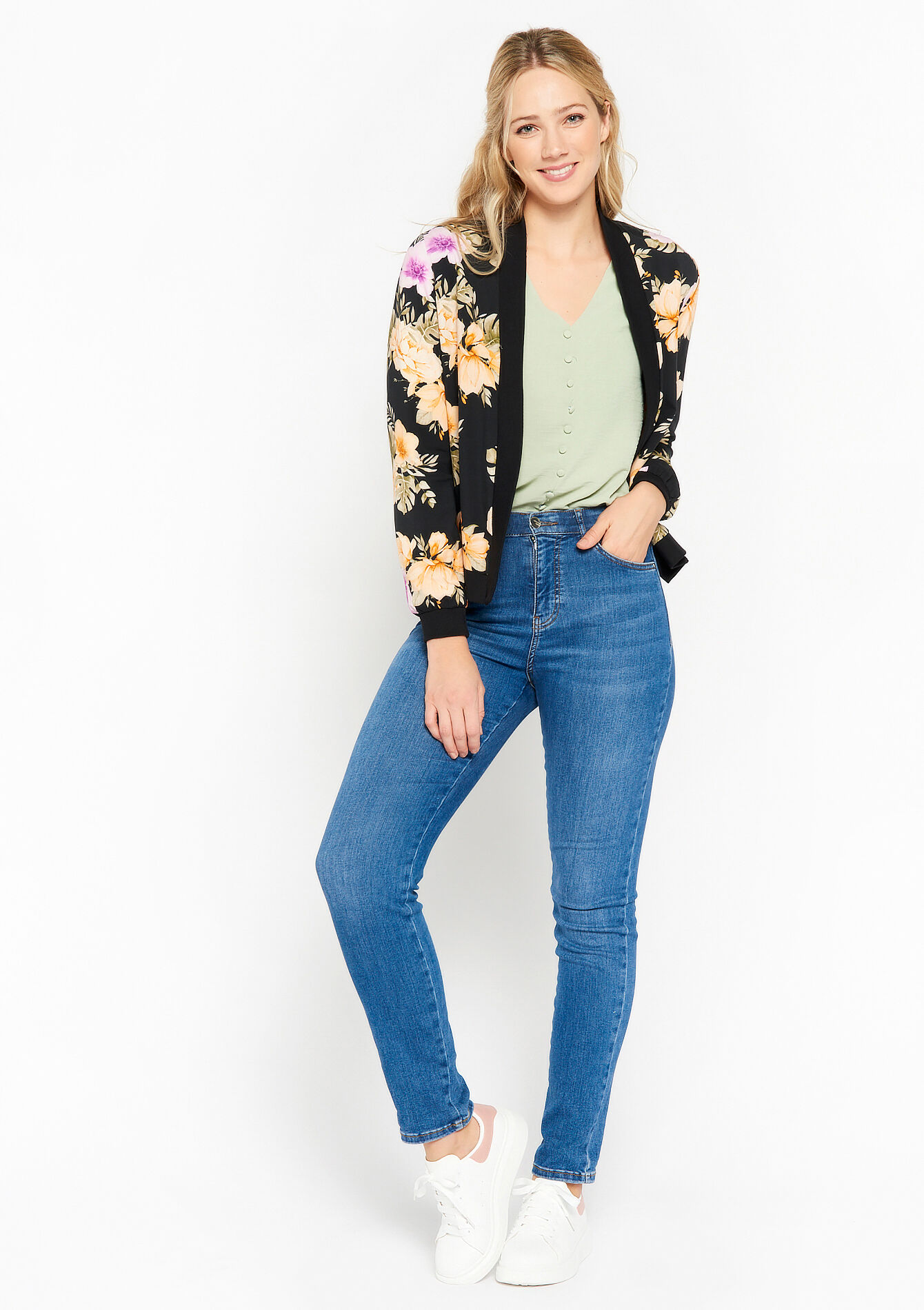 Veste fluide à imprimé fleuri, Veste fluide à imprimé fleuri - BLACK - 09100737_1119