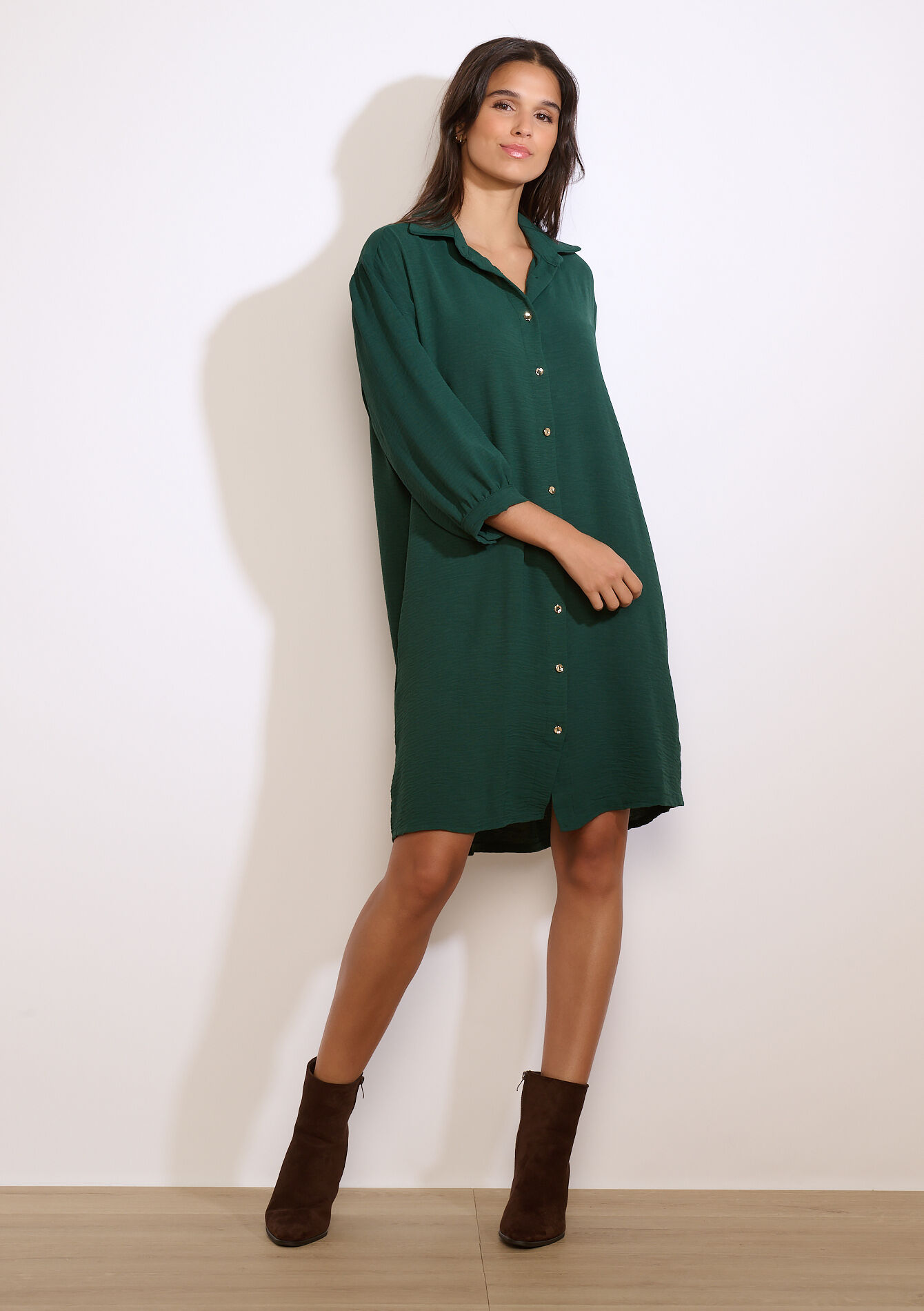 Oversized overhemdjurk, Oversized overhemdjurk - BOTTLE GREEN - 08104338_1778