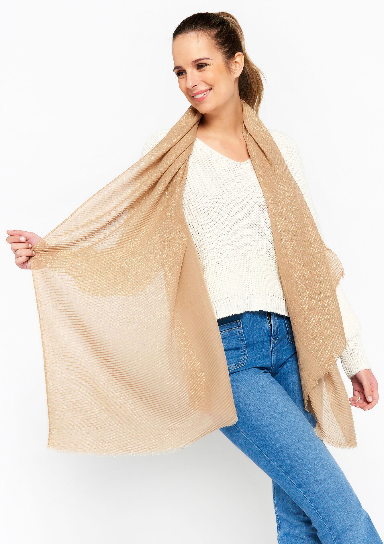 Scarf with glitter , Scarf with glitter - BEIGE COFFEE - 1066642