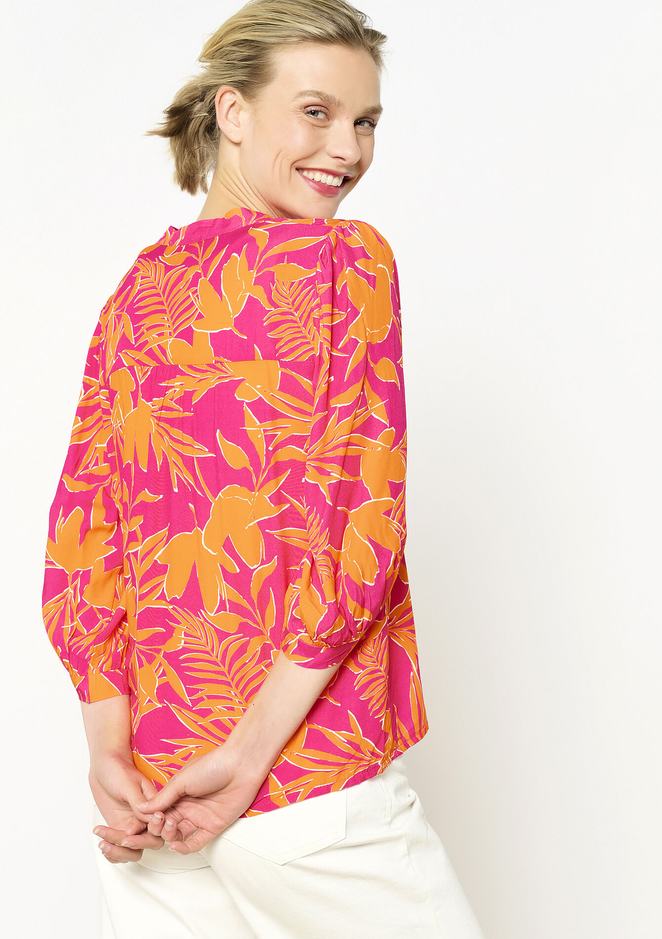 Losvallende print blouse, Losvallende print blouse - FUCHSIA - 05702831_5626