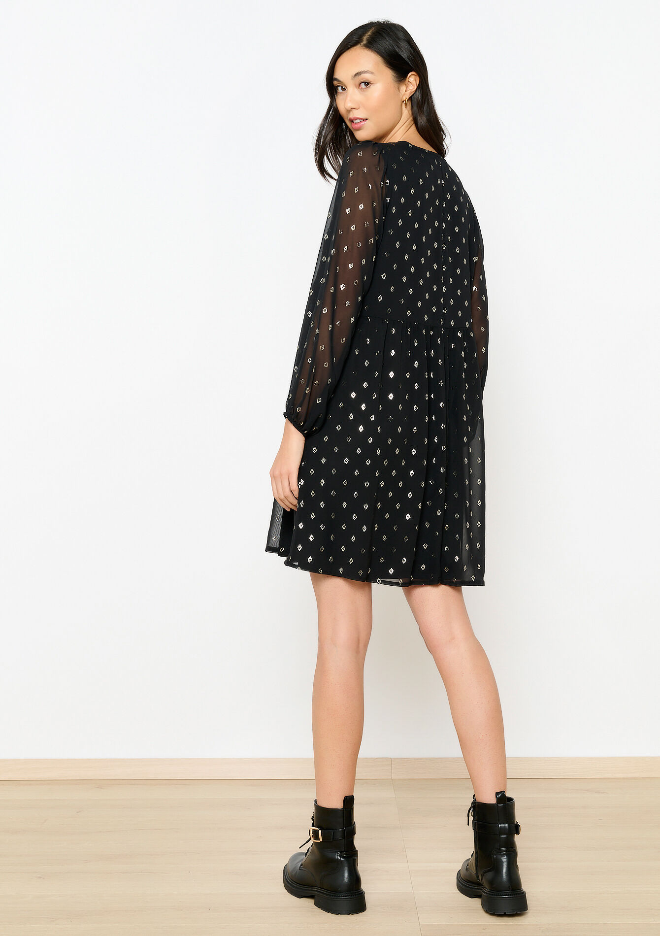 Babydoll dress with lurex, Babydoll dress with lurex - BLACK - 08103464_1119