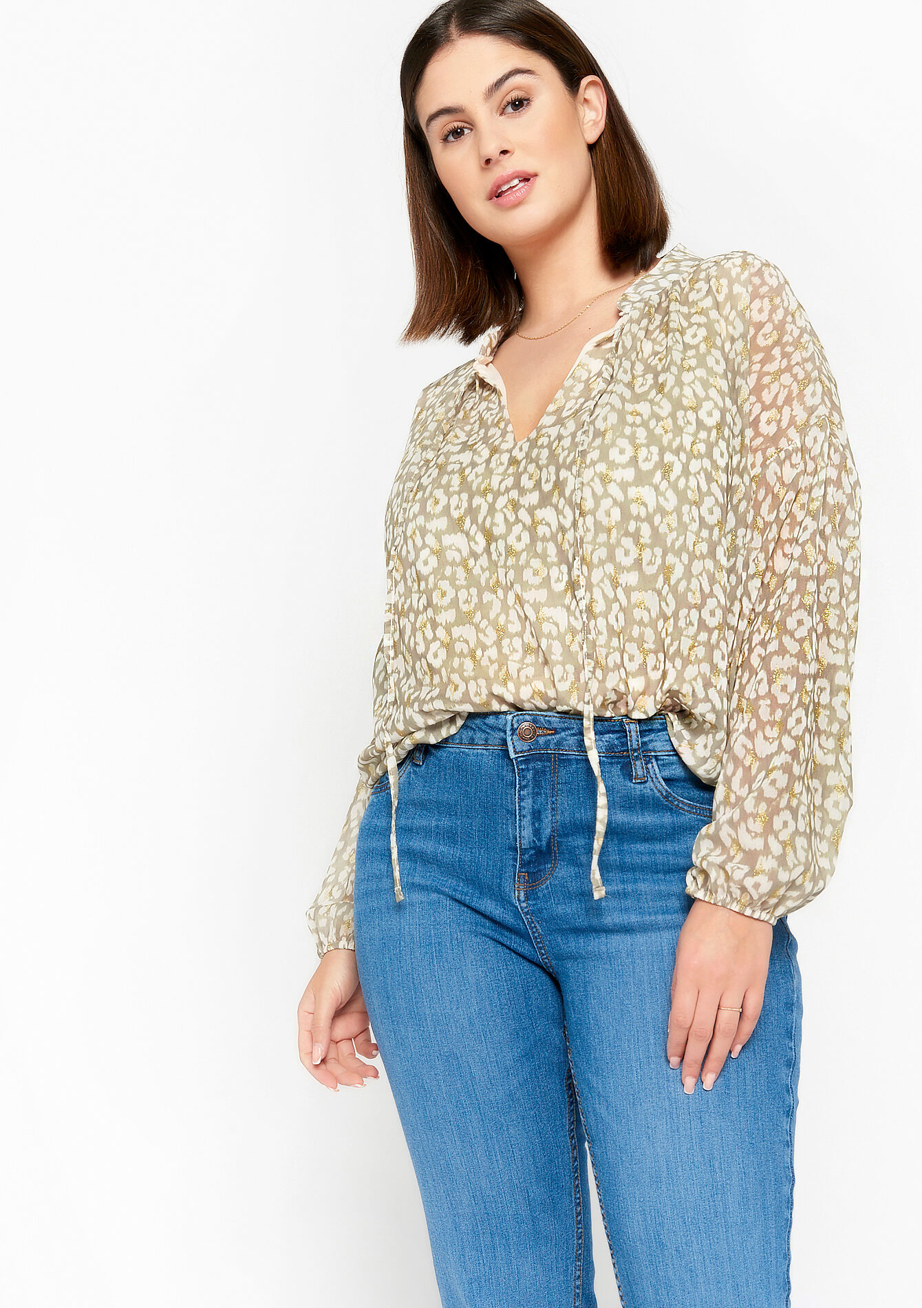 Blouse with leopard print, Blouse with leopard print - KHAKI MINT - 05702130_2542