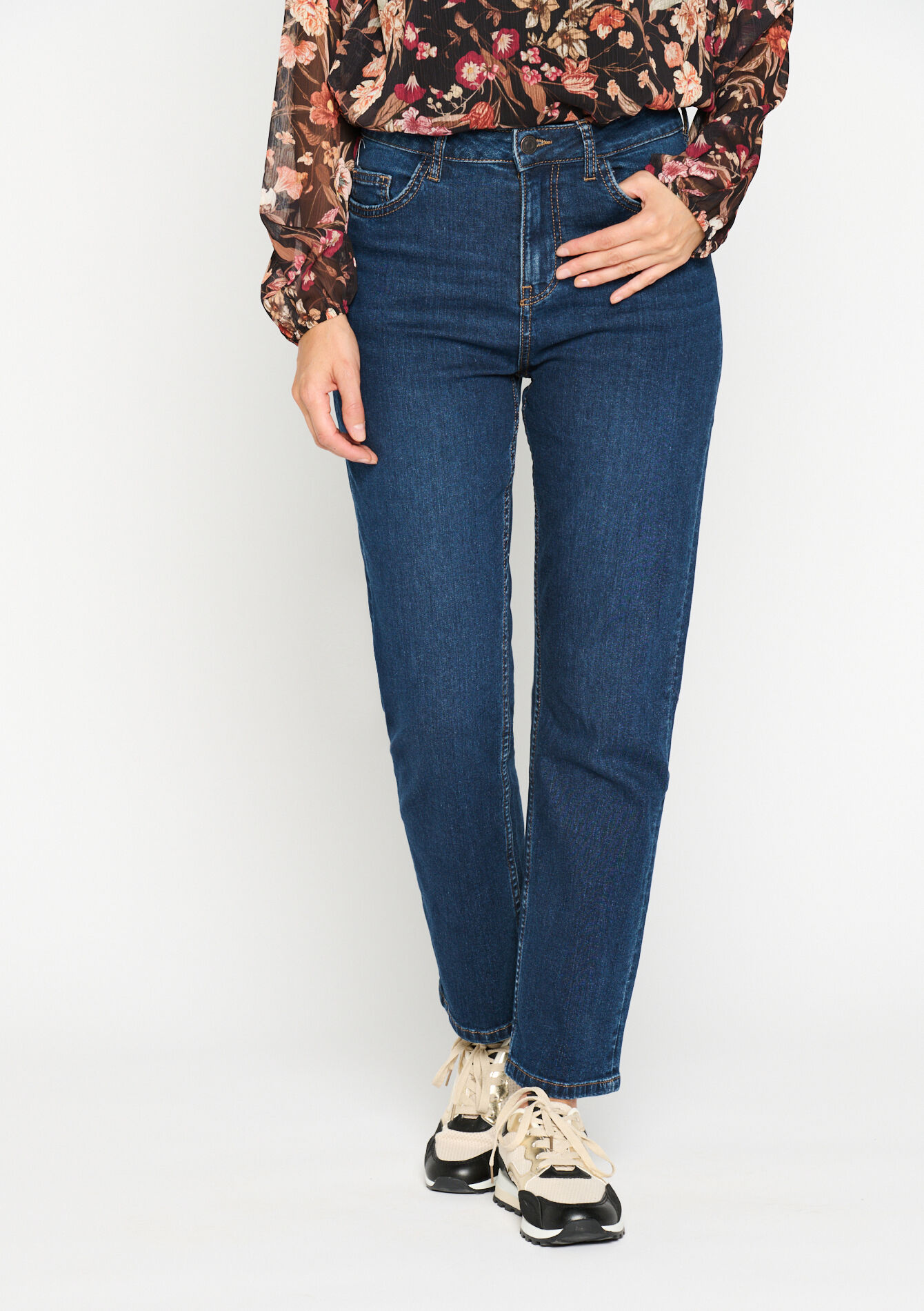 Rechte jeans met hoge taille, Rechte jeans met hoge taille - DARK BLUE - 22000469_0501
